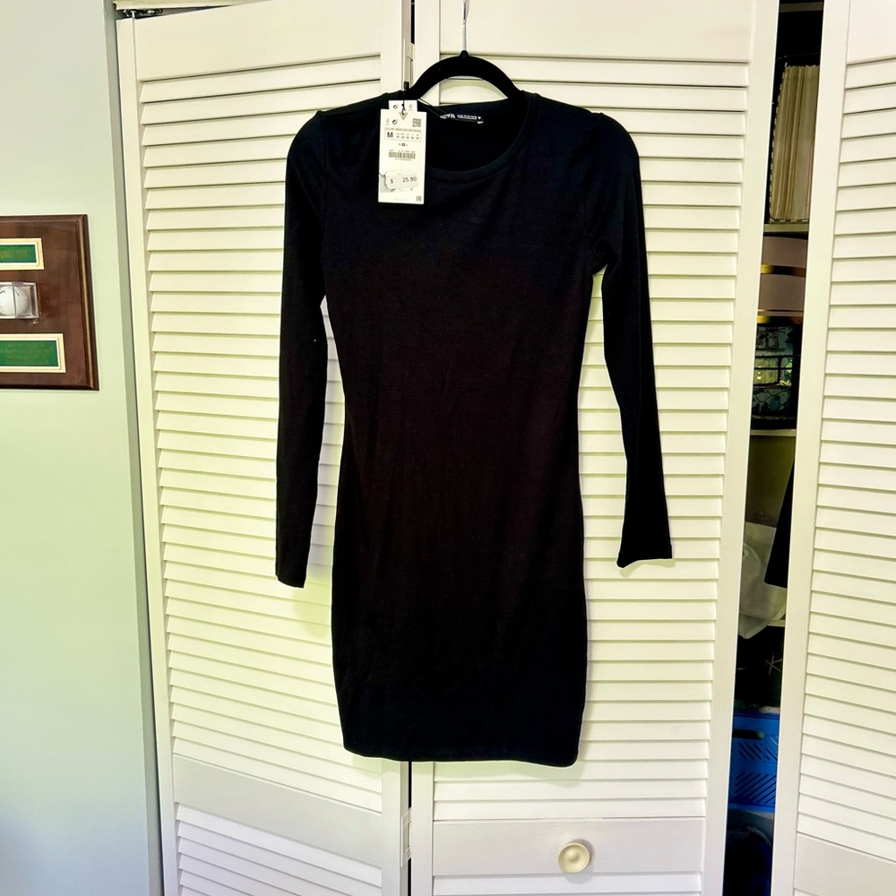 NWT Zara Black Classic Long Sleeve Dress, Sz M